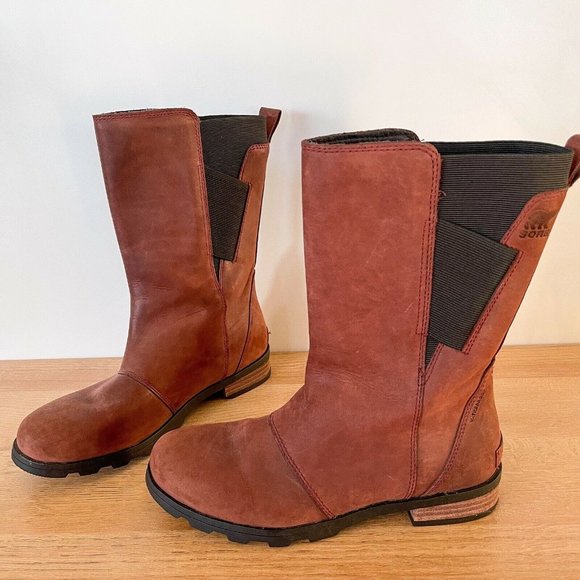 Sorel Shoes - Sorel Women's US 7 Emelie Waterproof Mid Calf Redwood Brown Stretch Fall Boots